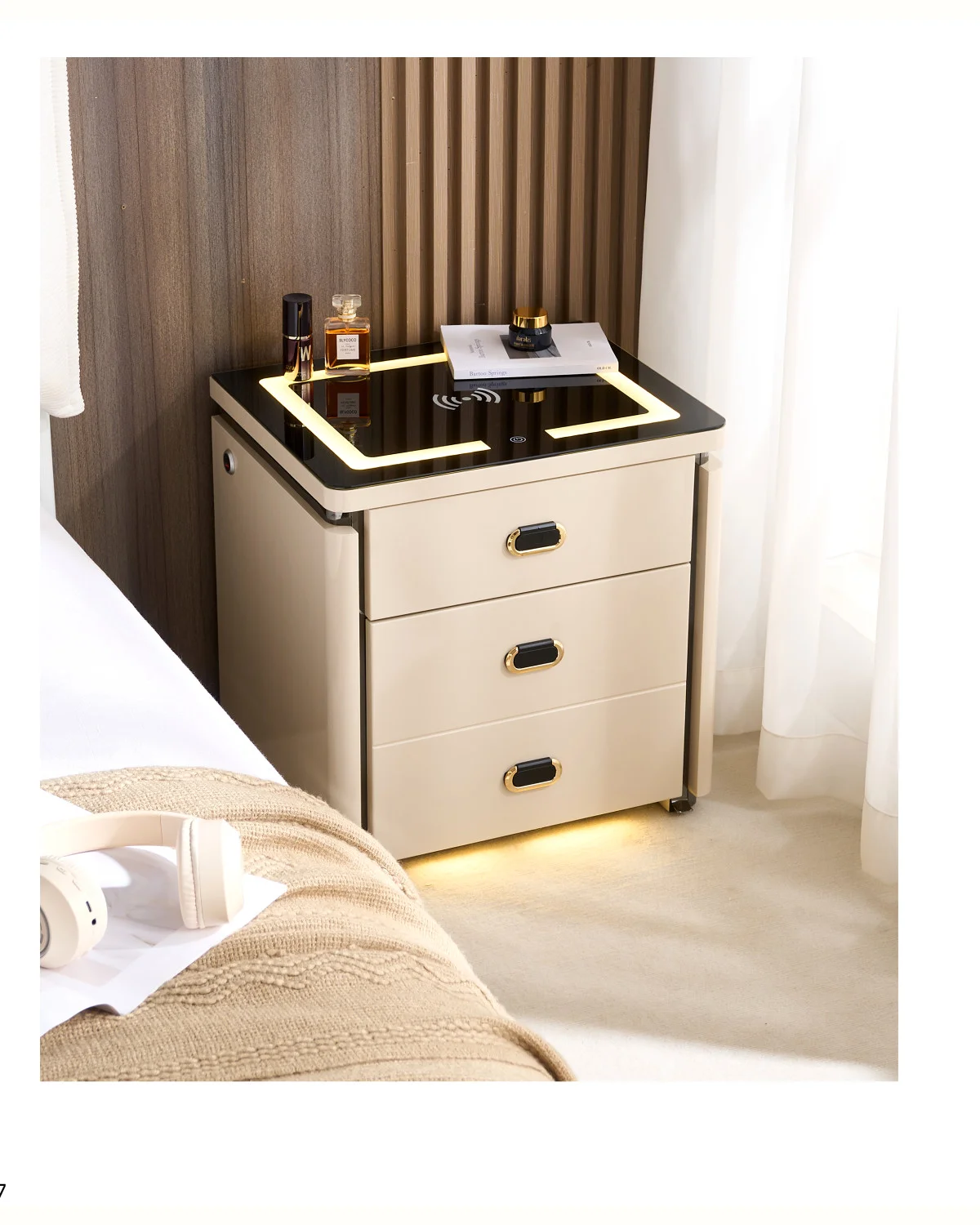 Chevet connecté premium 50 cm avec LED et coffre